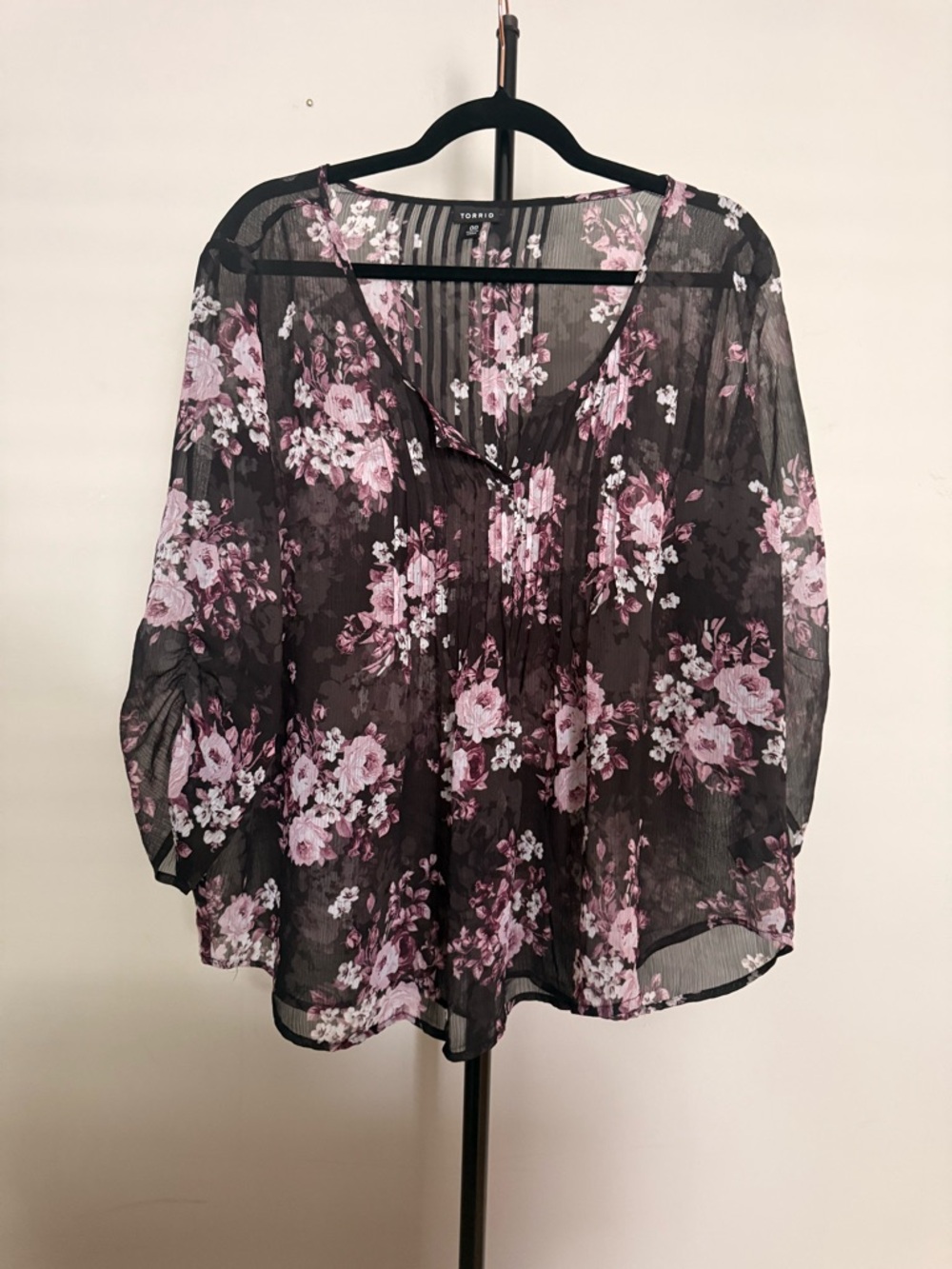 torrid Black Sheer Blouse with Pink Floral Print